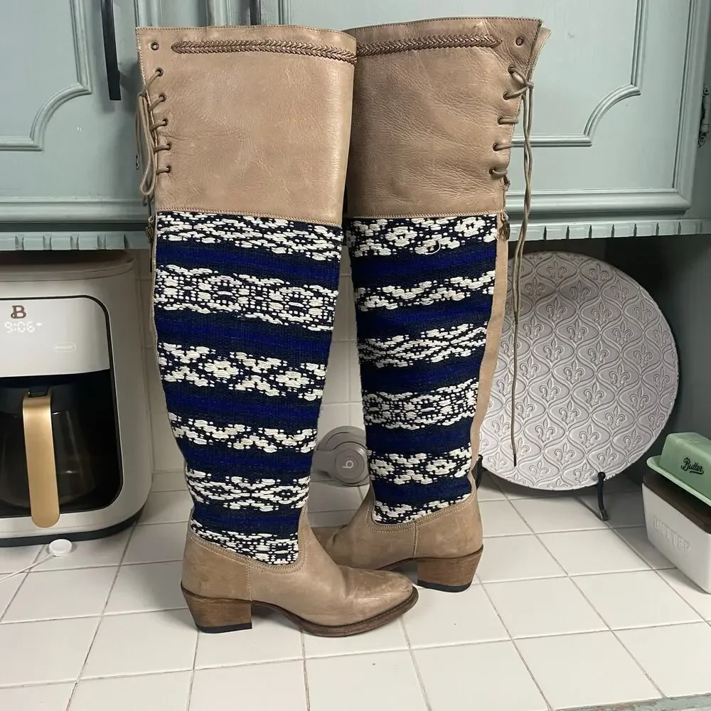 Cobra Society Above Knee Leather Sweater Boot Lace Up Made in Spain Sz 37 US 6.5